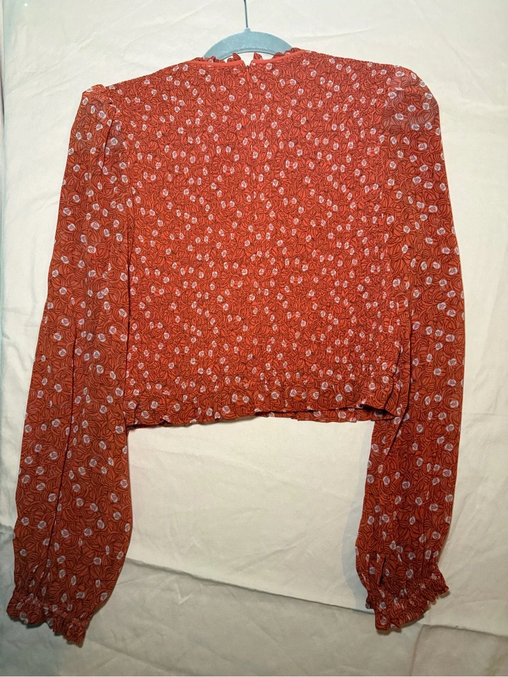 Aritzia Red Floral Long-Sleeve Crop Top